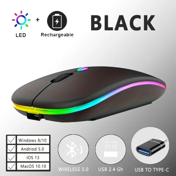 Wireless Rechargeable Bluetooth Mouse with LED Backlight