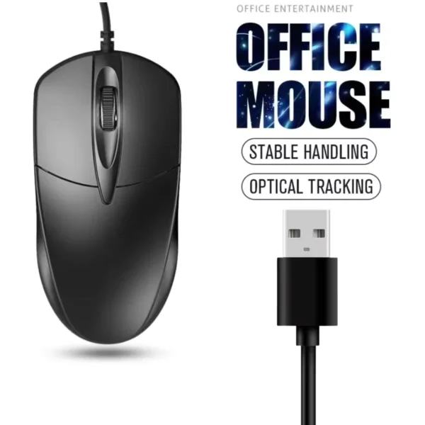 Wired USB Optical Mouse 3 Buttons 1200DPI Black