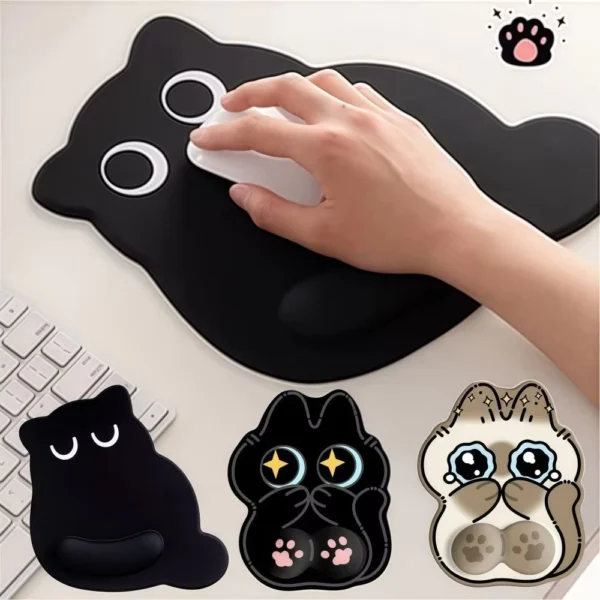 Big-eyed Cat Mouse Pad with Wrist Rest, Non-Slip