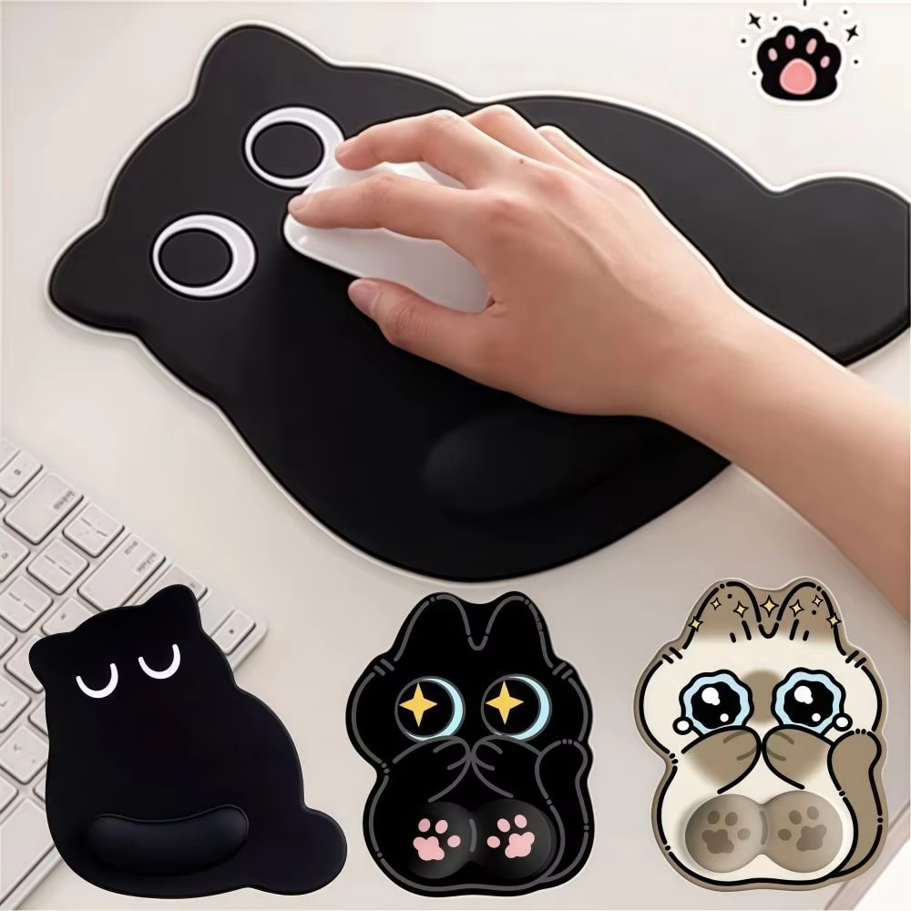 Big-eyed Cat Mouse Pad with Wrist Rest, Non-Slip