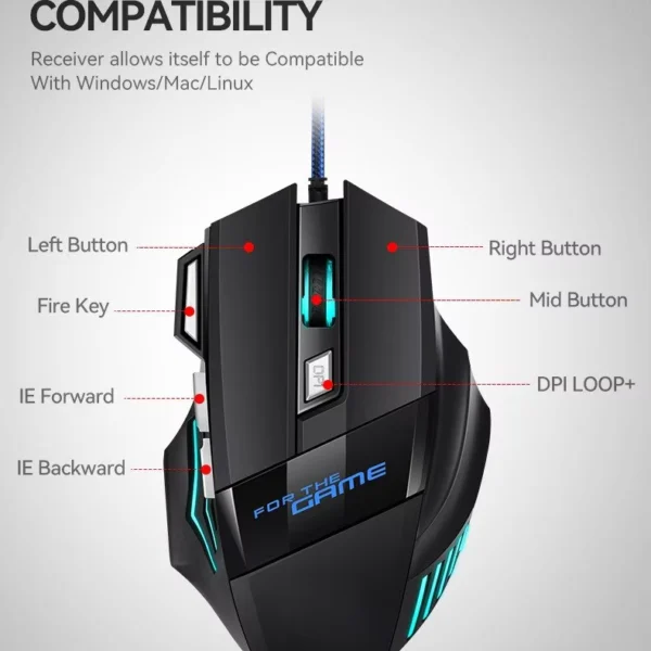 7D RGB Backlit Wired Gaming Mouse with Adjustable DPI