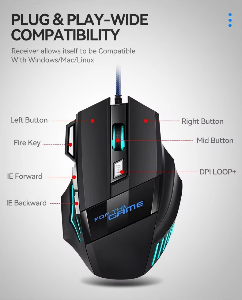 7D RGB Backlit Wired Gaming Mouse with Adjustable DPI