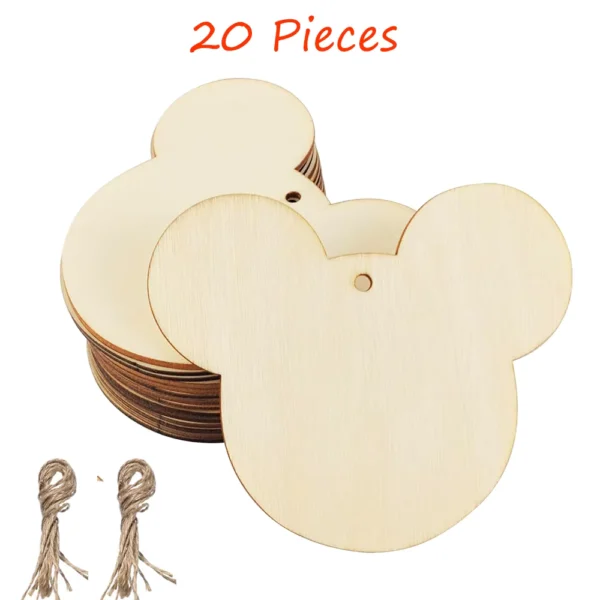 20 Pack Unfinished Wooden Mouse Head Cutouts DIY Craft Tags