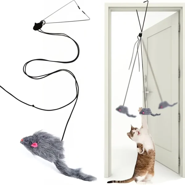 Interactive Door-Hanging Black Mouse Cat Toy for Play