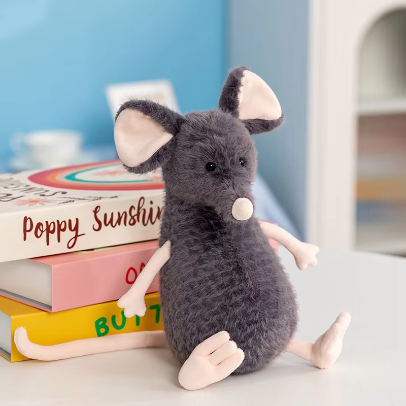 25CM Kawaii Sad Grey Mouse Plush Toy with Accessories