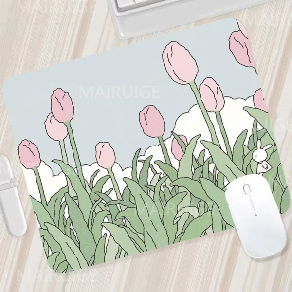 Green Small Kawaii Tulip Mouse Pad Rubber Mat