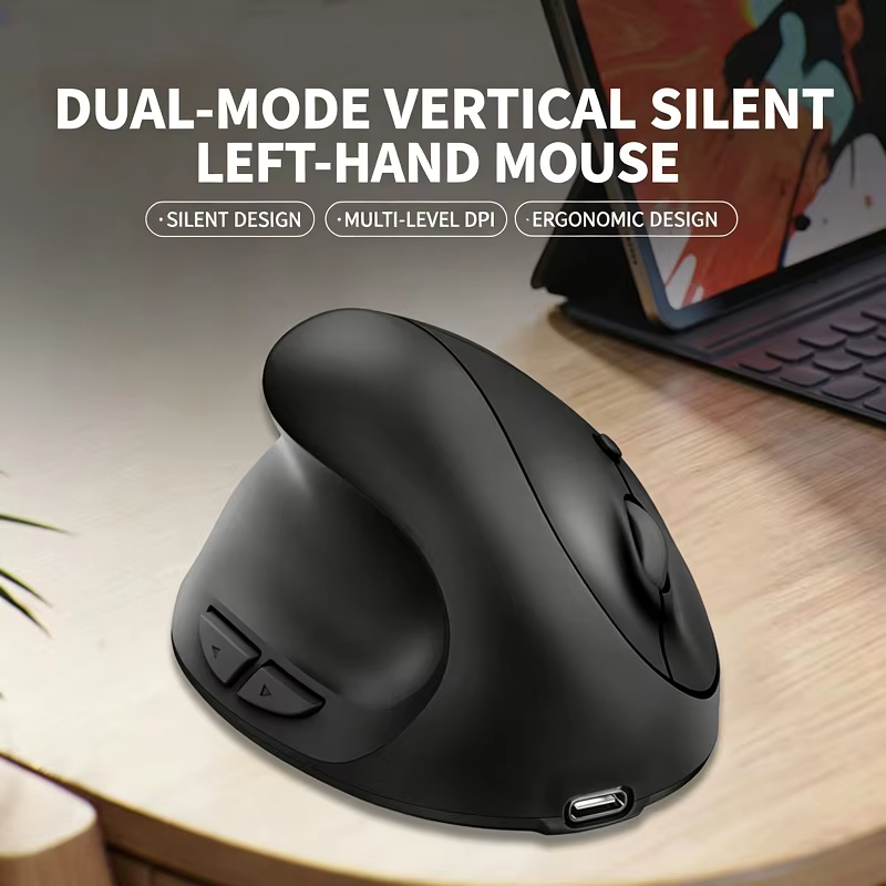 Left-Hand Ergonomic Wireless Vertical Mouse with Jiggler Function
