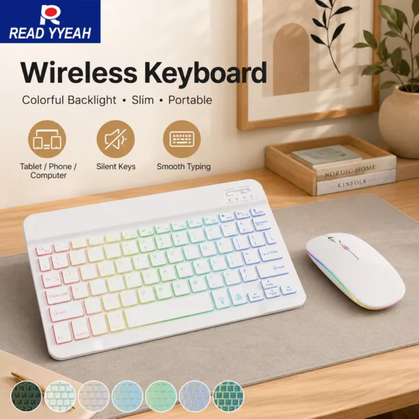 Wireless Bluetooth Keyboard and Mouse Combo with Rainbow Backlit