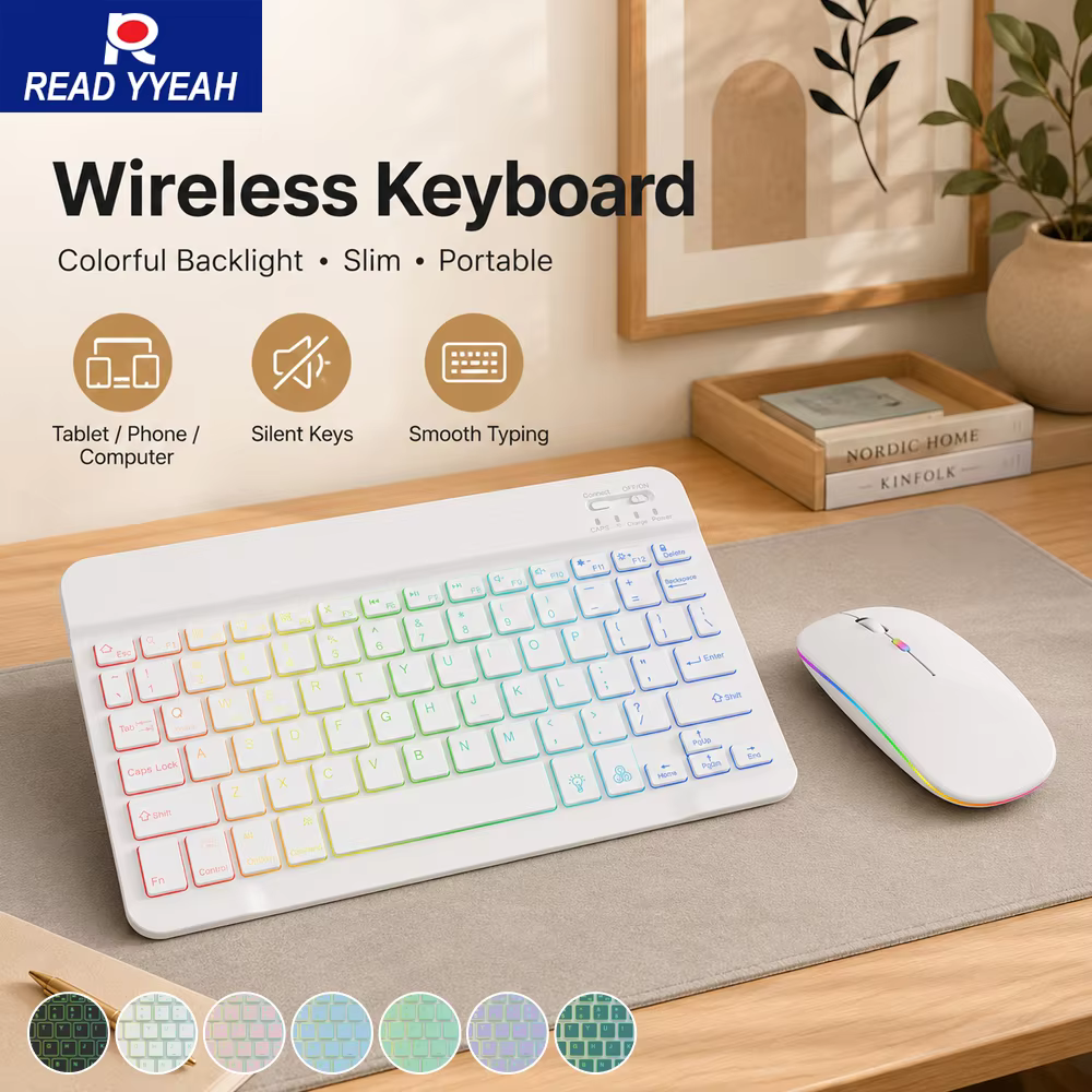 Wireless Bluetooth Keyboard and Mouse Combo with Rainbow Backlit