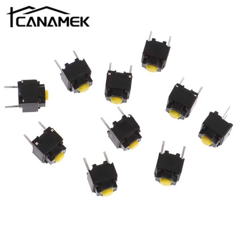 10pcs Silent 6x6x7.3mm Push Button Switch Yellow Black