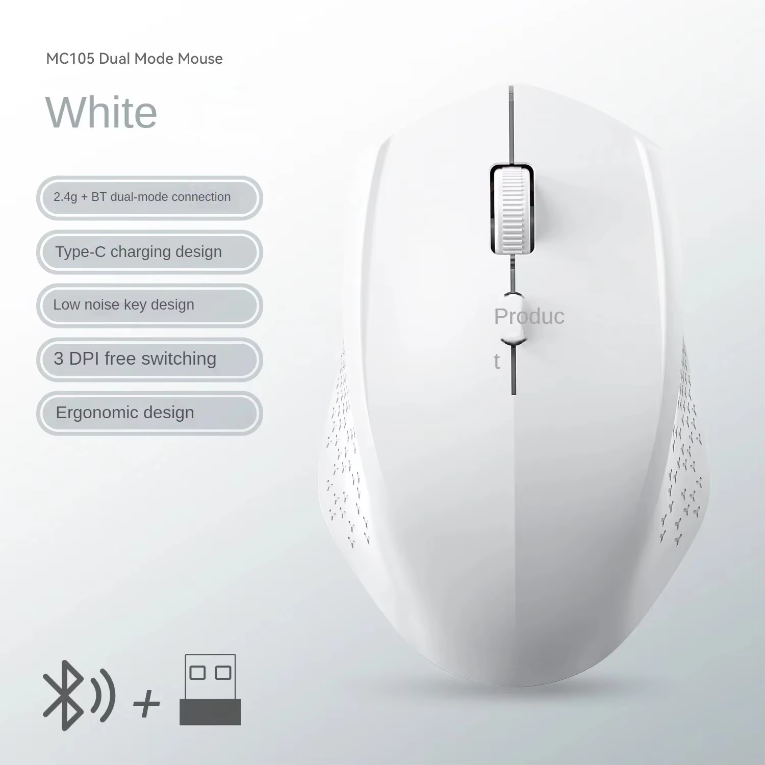 KEBIDUMEI Dual Mode Bluetooth 2.4G Wireless Ergonomic Mouse