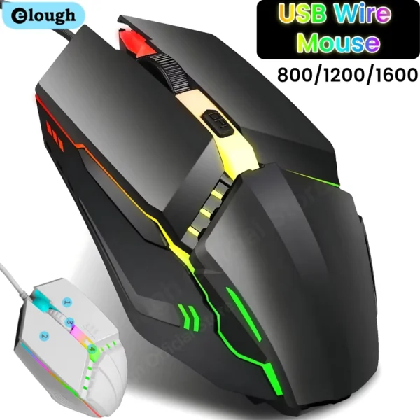 Elough Wired RGB Gaming Mouse USB 1600 DPI
