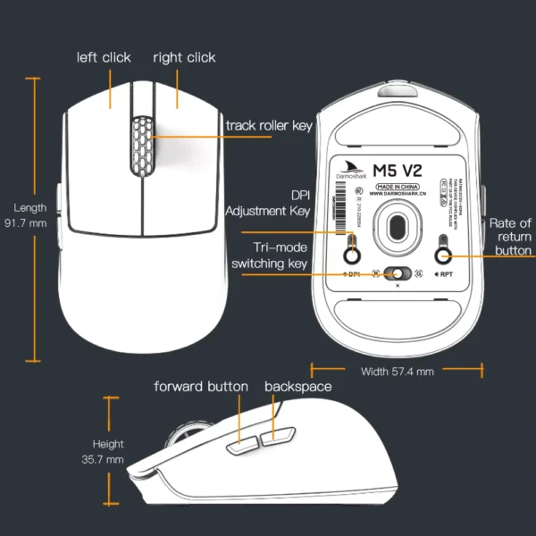 Darmoshark M5V2 Wireless Gaming Mouse with PAW3950 Sensor