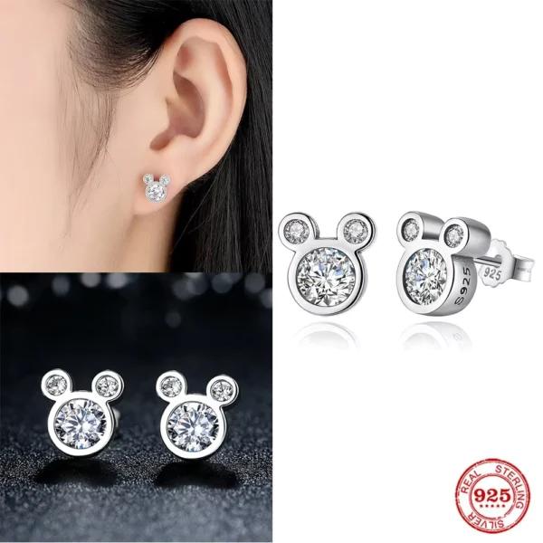 925 Sterling Silver Cartoon Mouse Stud Earrings for Women