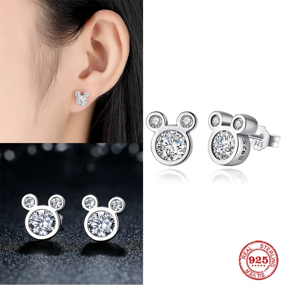 925 Sterling Silver Cartoon Mouse Stud Earrings for Women