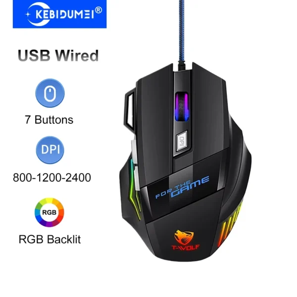 KEBIDUMEI 6D Wired RGB Gaming Mouse 7200DPI Silent