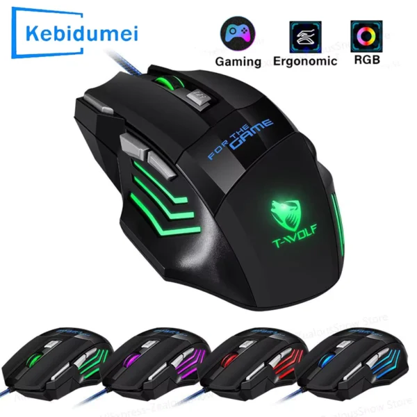 Ergonomic 7-Button RGB Gaming Mouse 2400 DPI Wired
