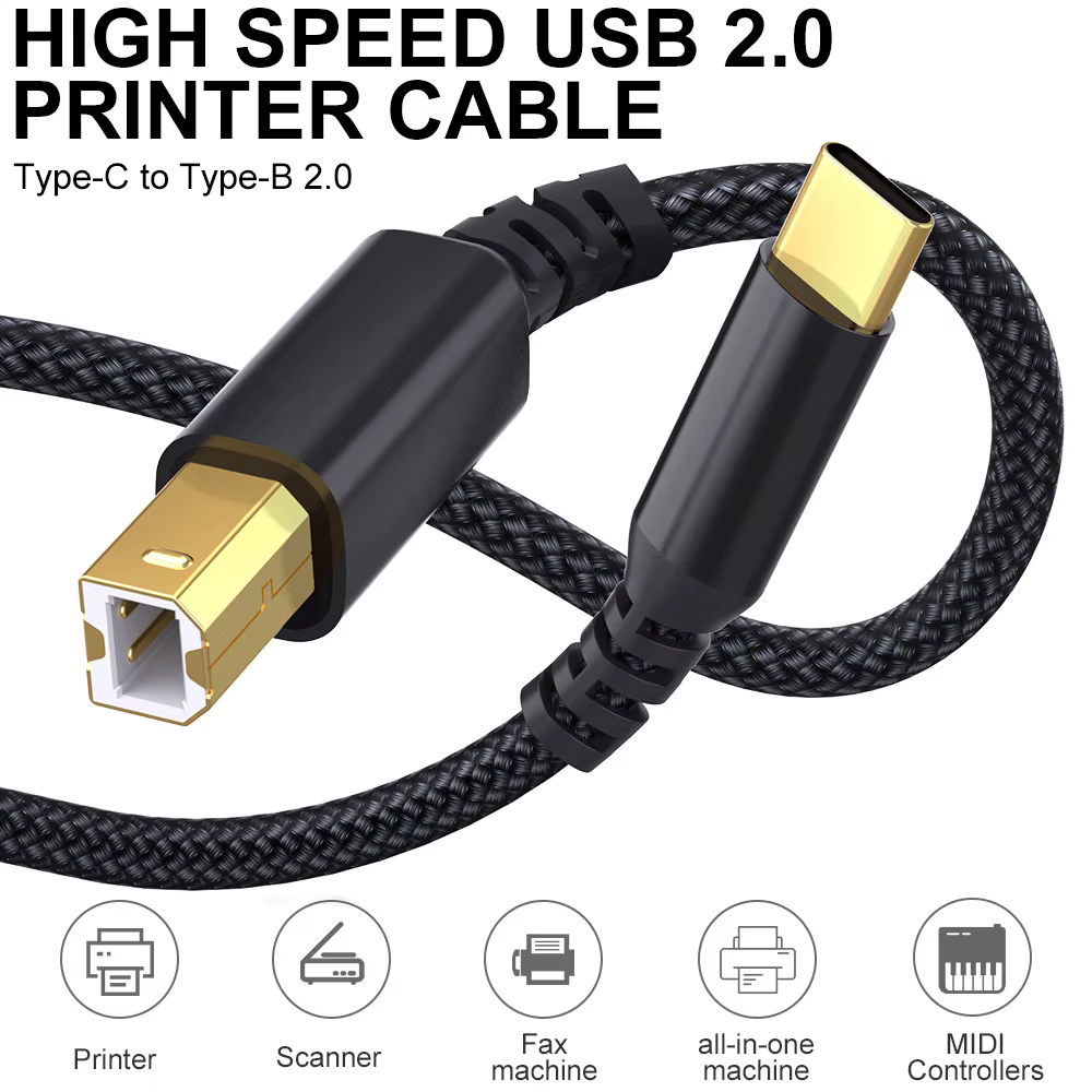 USB C to B Nylon Woven Printer Cable 480Mbps High Speed