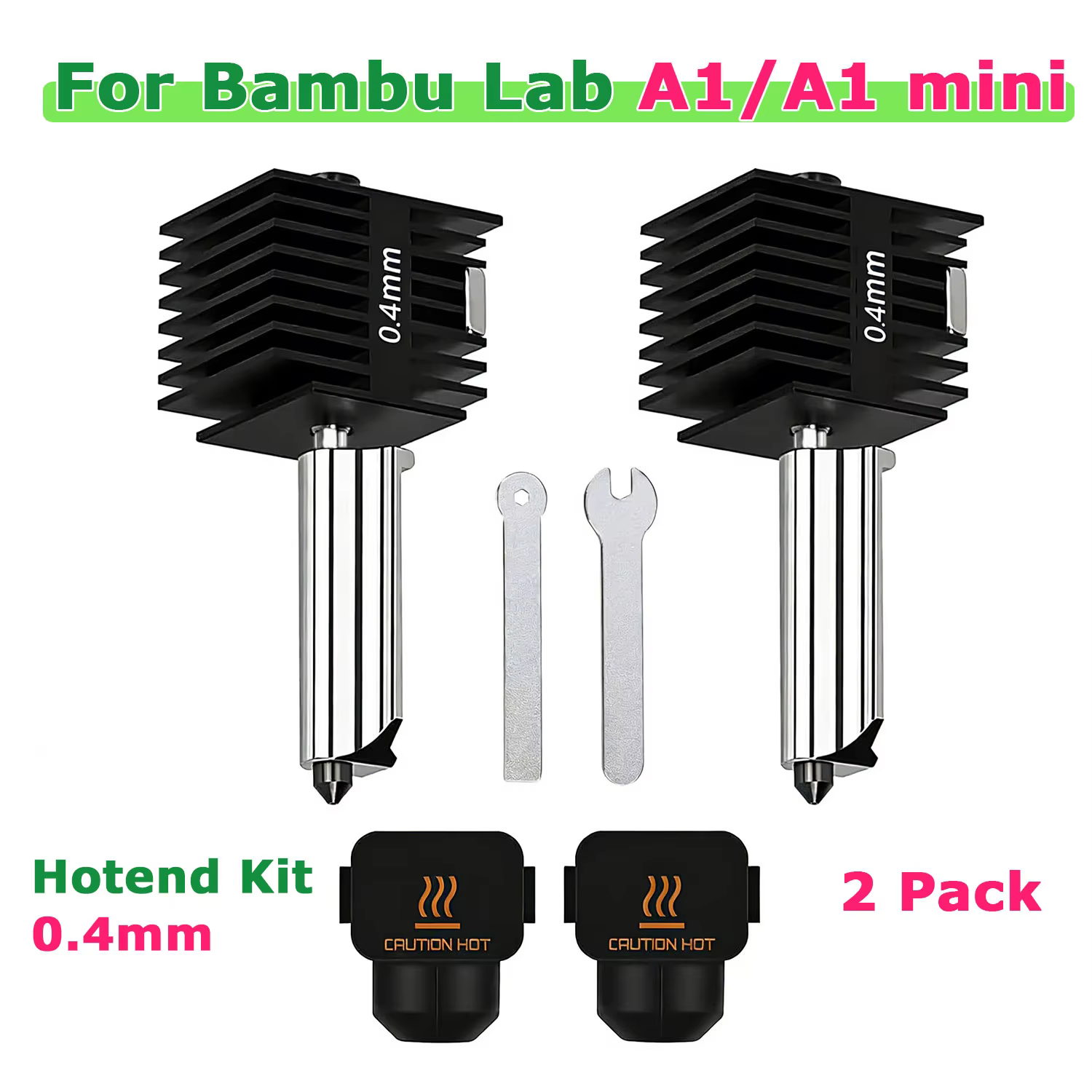 2 Pack A1 Mini Hotend Kit with 0.4mm Hardened Steel Nozzles