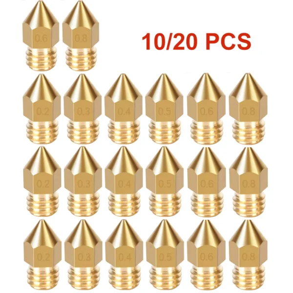 MK8 Brass Nozzle Set for 1.75mm 3D Printers 10/20 Pcs