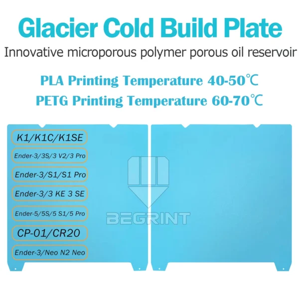 Cold Plate Build Sheet Compatible with Bambu Lab and Creality 3D Printers