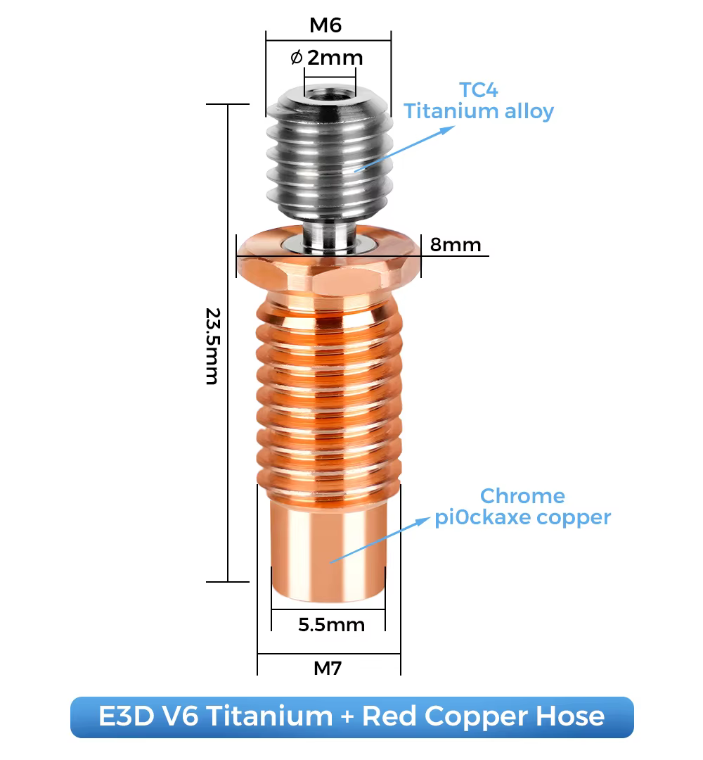 E3D V6 Titanium Alloy Bi-metal Throat for 3D Printers