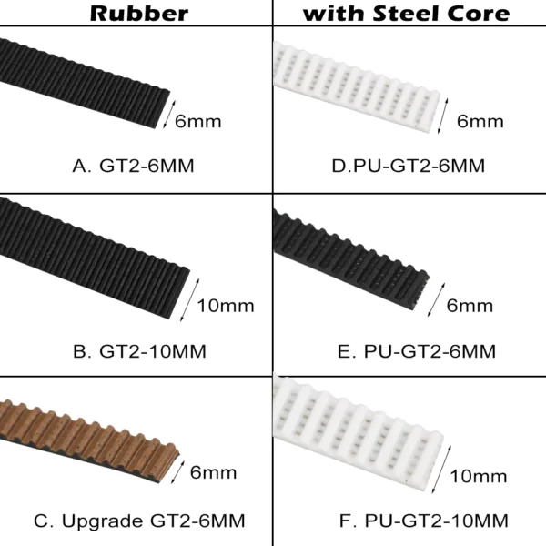 GT2 Timing Belt Rubber PU Steel Core 6mm & 10mm Width
