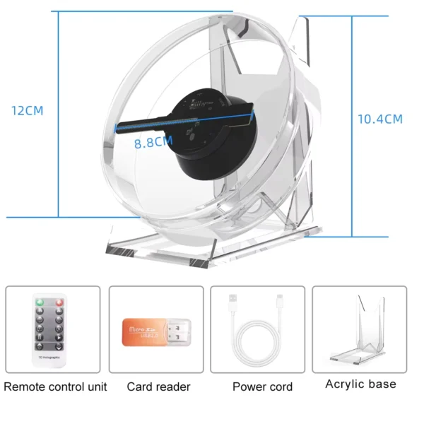 Mini 3D Holographic Projector Fan with Stand and Remote