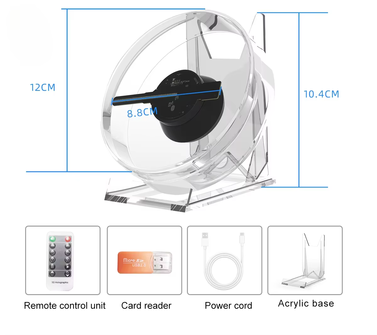 Mini 3D Holographic Projector Fan with Stand and Remote