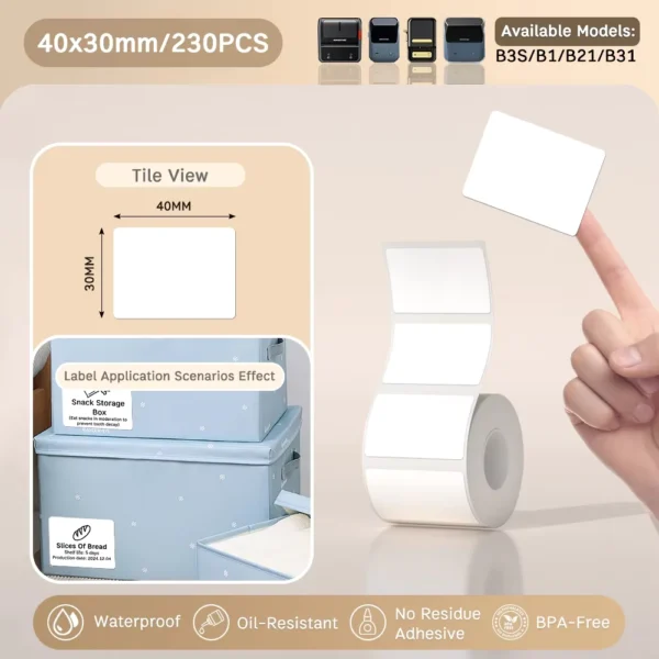 Self-Adhesive Thermal Label Paper for NIIMBOT B21 B203 B3S