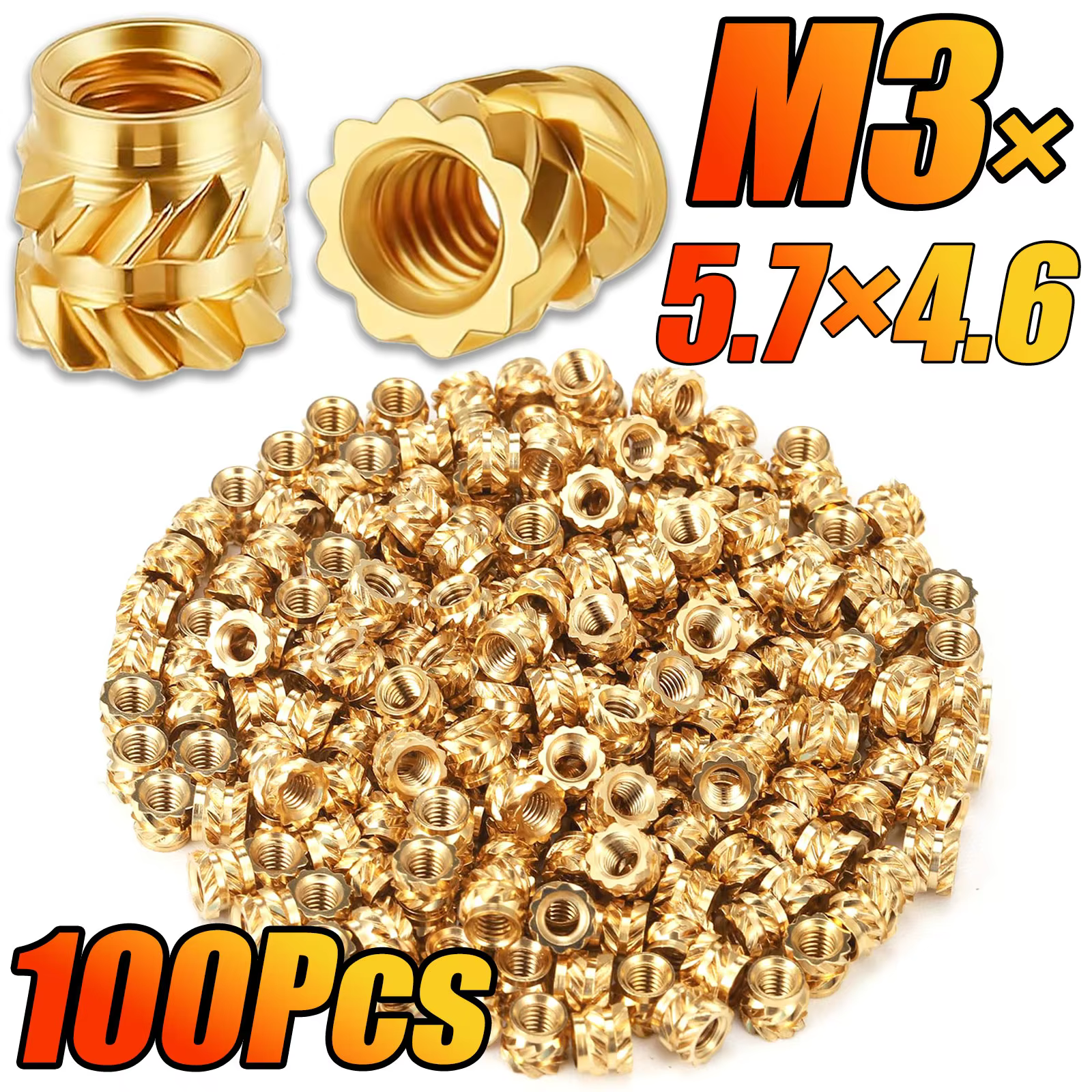 100Pcs M3 Brass Threaded Inserts for 3D Printing