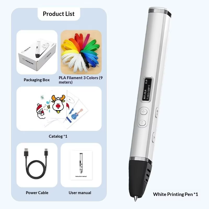 3D Printing Pen with OLED Display and PLA Filament