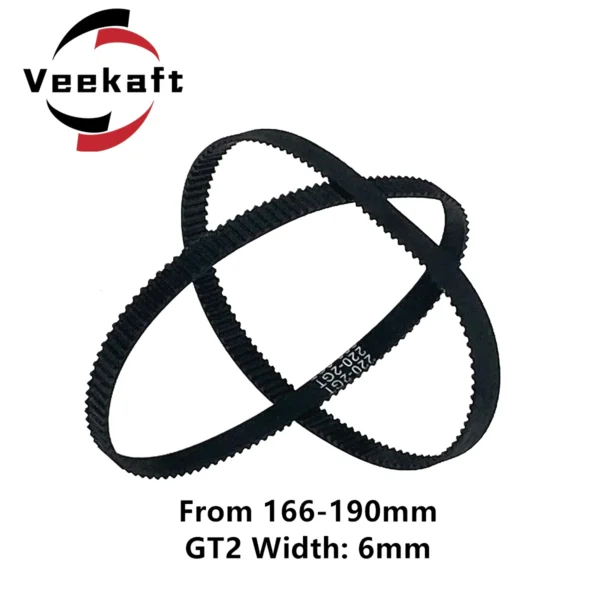 6mm Wide 2GT Closed Loop Neoprene Timing Belt 162-190mm