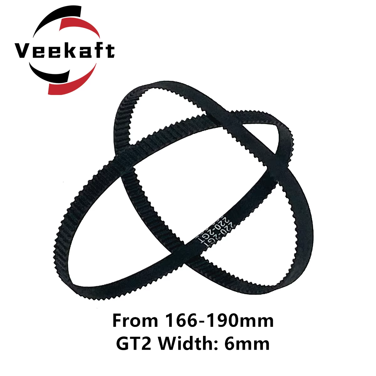 6mm Wide 2GT Closed Loop Neoprene Timing Belt 162-190mm