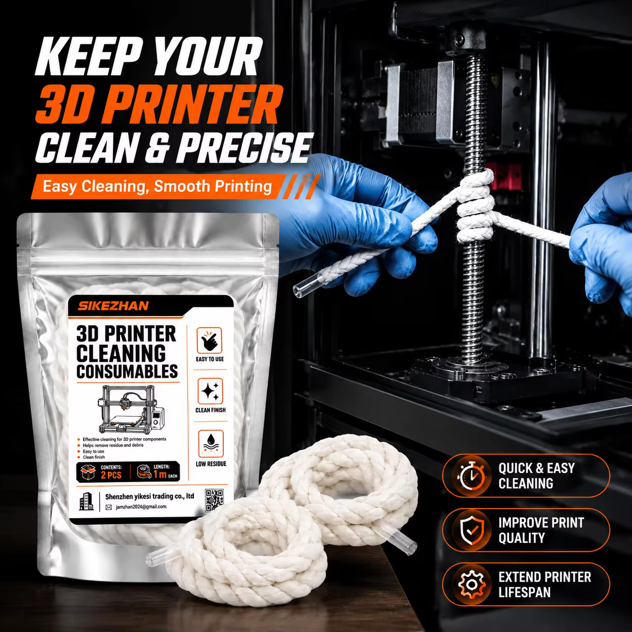 3D Printer Cleaning Filament Rope 2PCS 1M for FDM